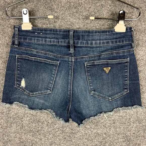 Vintage Guess Jeans Shorts 29 Womens Cut Off Distressed Medium Wash‎ Blue Denim - Picture 2 of 9